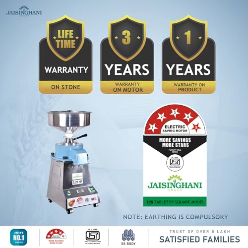 Image of Jaisinghani Group Table Top Stone Grain Mill 1.25 HP | Atta Chakki for Home | Heavy Duty Flour Grinder for Wheat, Rice, and More | Stainless Steel with Natural Stone Grinding