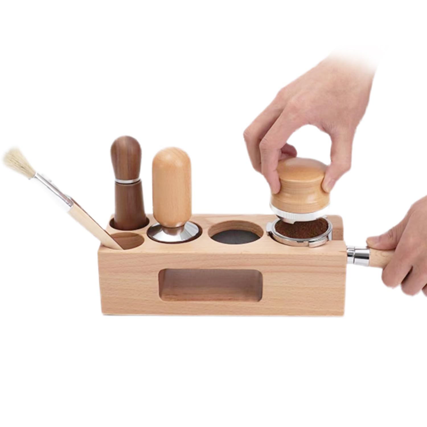 Tissting Soporte Para Compactador De Café 58mm Con Pies Antideslizantes Y 5 Orificios - Estación De Compactación De Café Para Hogar, Cafetería Y Restaurante Con Filtro De Madera Y Tapete