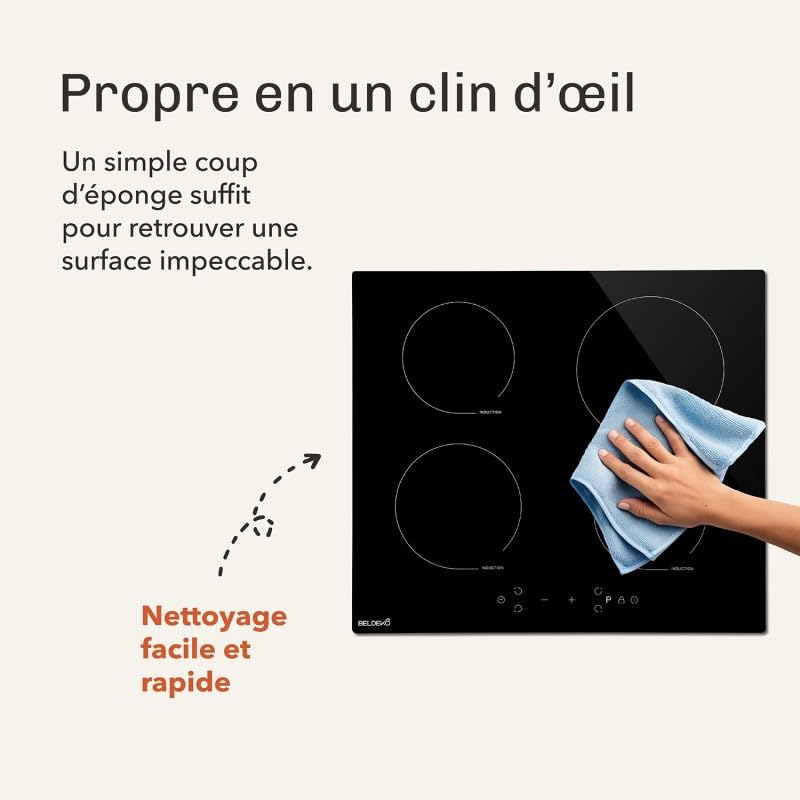 BELDEKO Plaque Induction 4 Feux 7900W Tactile Booster - Marque Française