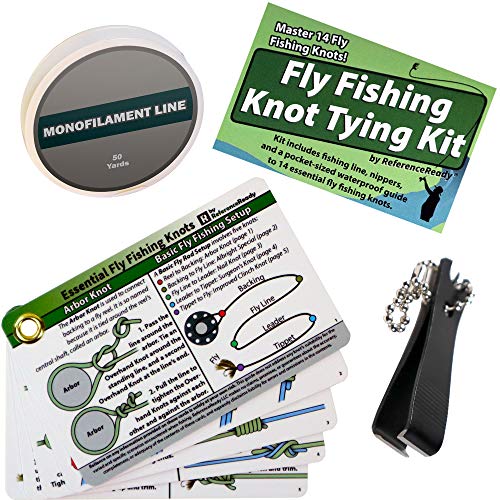 ReferenceReady Fly Fishing Knot Tying Kit - Includes Nippers, Fishing Line, and Waterproof Fly Fishing Book of Knots | Included Portable Fishing Knot Guide Shows How to Tie 14 Fly Fishing Knots