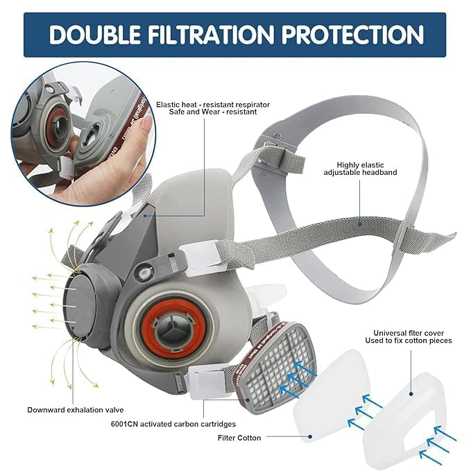 Image of Respirator Mask Reusable Half Face Gas Cover / Shield With Safety Glasses, Filters For Painting, Welding, Polishing, Wood Working And Other Work Protection Against Dust, Staining, Sanding Gas Mask