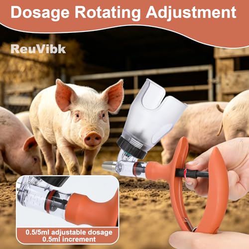 Image of 5ML Livestock Syringe, Automatic Self Refill Syringes Continuous Repeating Adjustable Bottle Attachment Livestock Animal Injection Gun with 10 Needles, for Chicken, Duck, Pig, Sheep, Cow Poultry