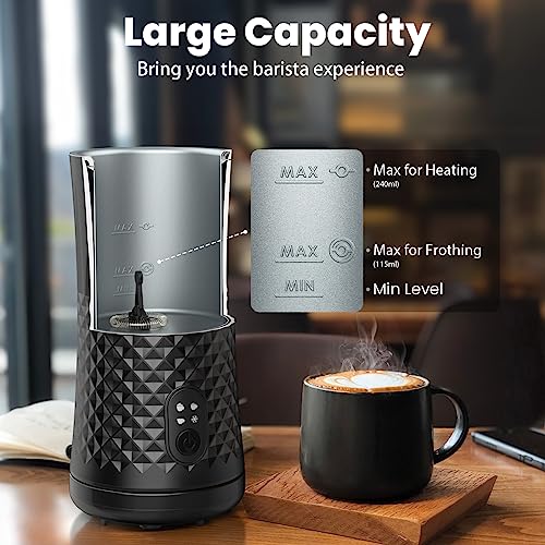ONEWAY Milk Frother Electric,4 in 1 Automatic Milk Frother, Hot&Cold Milk Foamer, 240ml, Fast, Stainless Steel Milk Steamer, Auto Shut-Off Milk Warmer, Silent Operation for Coffee,Latte,Cappuccino