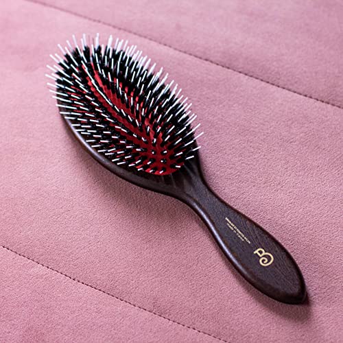 L'Artisan Brossier - Pneumatik Haarbürste Distel aus massivem Buchenholz - Traditionnelle Bürste Großes Format, Reine Wildschweinborsten und Nylonstifte - Französische Herstellung