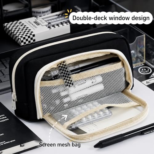 Image of Invite Enterprise Canvas Panda Themed Pencil Case With Super Large Capacity Cute Pencil Box - Aesthetic School Supplies Big Stationery Bag Zipper Pencil Pouch For Girls & Boys (Black Color)