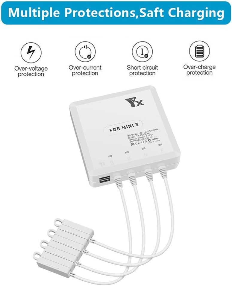 6 in 1 Intelligent Battery Charger Quick Charging Hub Compatible with D-JI Mini 3 Pro/Mavic Mini 4 Pro