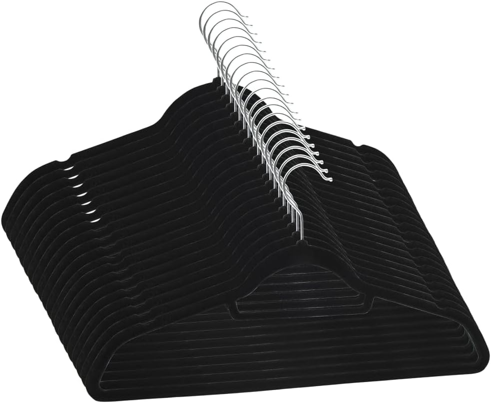 Velvet Clothes Hangers 20 Pack, Non-Slip Suit Hangers with 360-Degree Swivel Hook, Slim Space Saving Garment Hangers for Closet Organization, Black