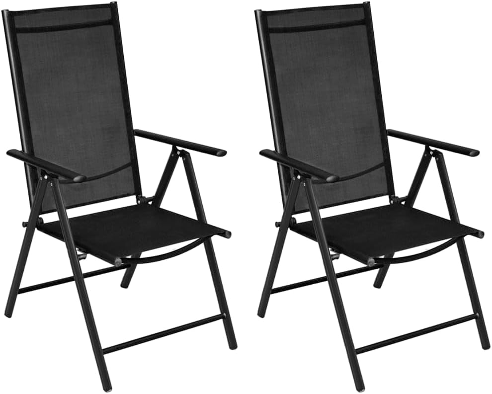 Folding Patio Chairs 2 pcs,Camping Chair,Lawn Chairs,Club Chairs,Bistro Chairs,Lounge Chairs,Reclining Backrest in 7 Positions,for Garden,Backyard,Lawn,Porch,Balcony,Aluminum and Textilene Black