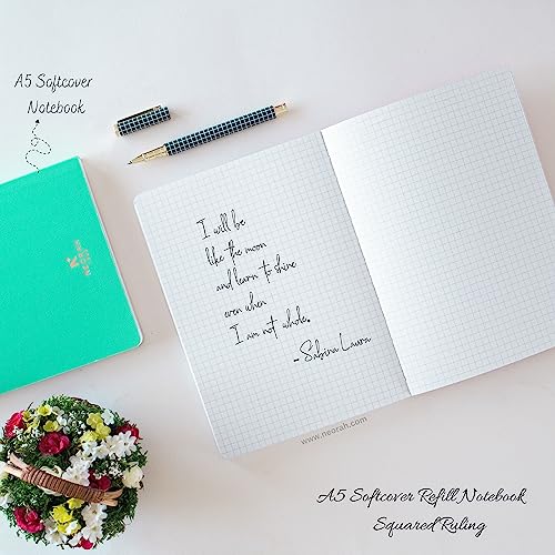 Image of NEORAH - A5 Checked Notebook (Square Ruling) SOFT COVER | Organiser REFILL | 110 GSM | 160 pages (Size 21 cm x 14.8 cm) Planner Journaling Writing Note Taking Diary, Travellers Journal - Teal