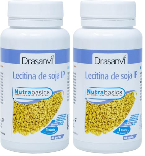 DRASANVI NUTRABASICS LECITINA DE SOJA - Aporte en Colina + Glicerol + Ácidos Grasos + Fosfolípidos - SIN GLUTEN - 48 perlas (Paquete de 2)