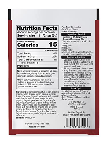 Image of Watkins Organic Gourmet Seasoning Mix, Beef Stew, 1.5 Oz. Pouch, 1 Count