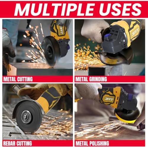 Image of JPT 21V Heavy-Duty Cordless Angle Grinder Machine | Brushless Motor | 3-Speed Modes (5000-9000 RPM | 100mm Disc | Spindle & Speed Lock | 6000mAh Battery