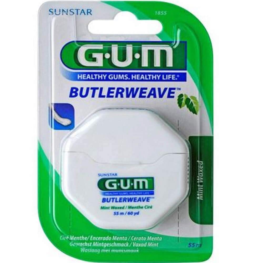 Gum Butlerweave Dental Floss-Waxed-Healthy Gums-Healthy Life-Unique Woven Design-Effective Teeth Clean-Removes Plaque-Flat and Wide Profile-55m