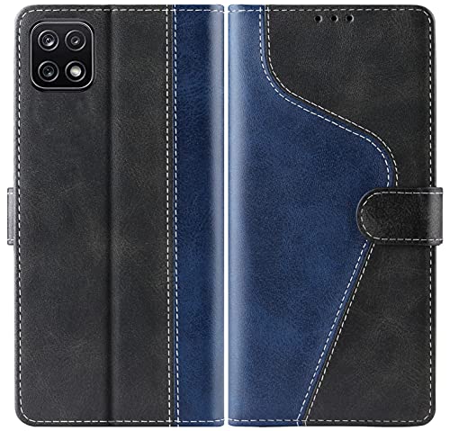KelaSip for Samsung Galaxy A22 5G Wallet Case,[RFID Blocking] Folio Flip Magnetic Premium Leather Phone Cover with[Kickstand] [Card Slots] [ TPU Shell] for Samsung Galaxy A22 5G-Black/Blue