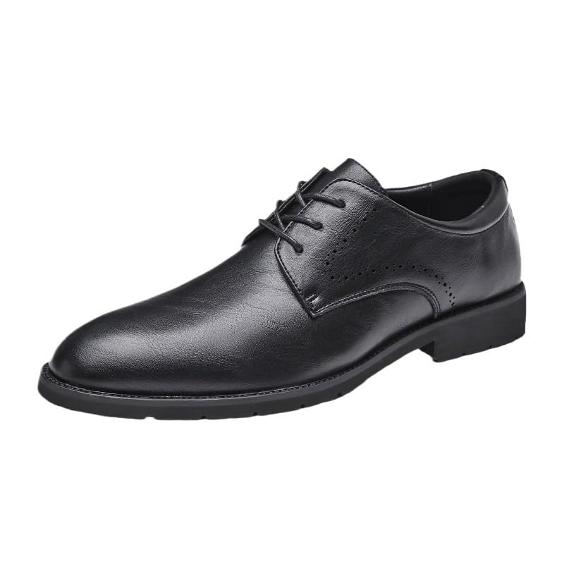 Mens Pointed Toe Business Casual Leather Shoes Low-top Comfortable Soft Sole Lace-up Oxford Slip Wear-Resistant Rubber Dress for