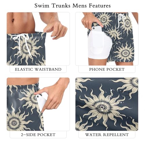 xigua Suns and Eyes Mens Swim Trunks with Liner, 5 inch Quick Dry Mens Boardshorts for Beach3