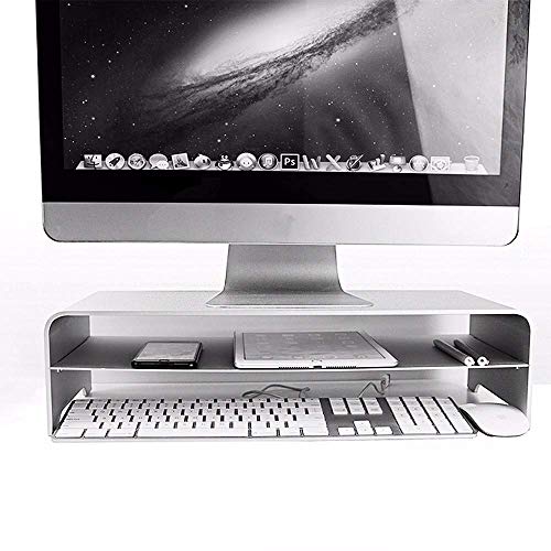 Monitorständer, zweilagiger Aluminium-Computer Monitorständer Desktop-Computer Erhöhte Basis Ausblenden Tastaturdesign Erfüllt das ergonomische