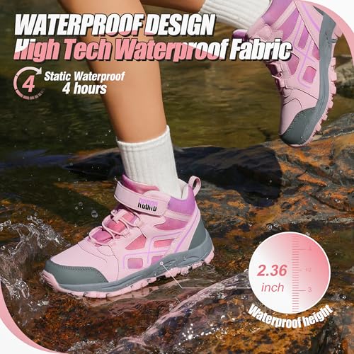 R CORD Kids Hiking Boots Waterproof Girls Hiking Boots Durable TPR Traction Outsole Girls Hiking Shoes Anti-Skid Athletic Hook and Loop Closure Kids Hiking Shoes for Outdoor2