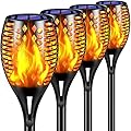 TomCare Solar Lights Upgraded, 43" Waterproof Flickering Flames 96 LED Torches Lights Outdoor Solar Landscape Decoration Lighting Auto On/Off Pathway Lights for Garden Patio Yard Christmas, Black(4)