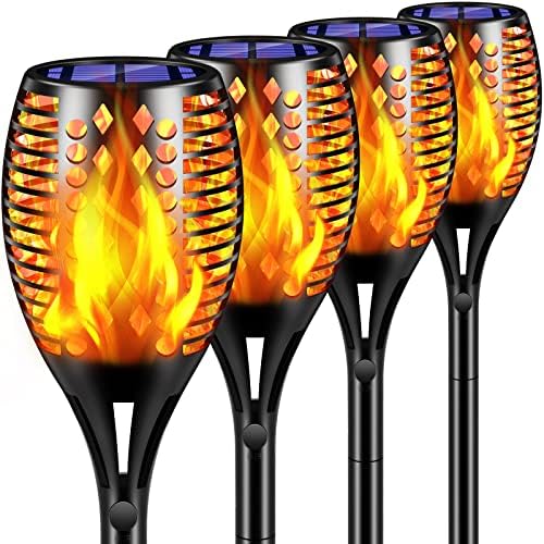 TomCare Flickering Flame Solar Torch Lights Outdoor, 43" Tall, 4 Pack