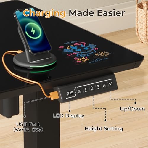 Image of JOY worker Small Electric Standing Desk, 40 inch x 20 inch Whole Glass Piece Height Adjustable Desk with Memory Controller, Sit to Stand Desk Workstation for Home Office, Black