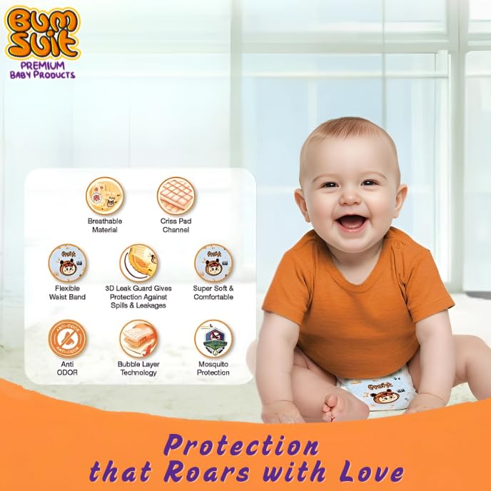 Image of Baby Pants Diapers Large (9-14 kg), 30 Count | Mosquito Protection, 12 Hr Absorption, Soft Breathable Fabric, Stretchable Waistband & Rash-Free Comfort