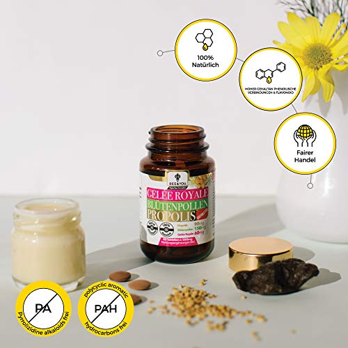 Bee&You Gelee Royale Blütenpollen Propolis mit 500 mg 60 Tabletten (Propolis Kapseln - Kautabletten - Propolis Extrakt - Keine Zusatzstoffe - Fairer Handel - Natürliche & kontrollierte Zutaten) – Bild 3