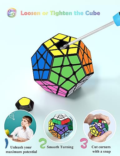 Roxenda Speed Cube Set, [5 Pack] Magic Cube Bundle Of 2X2 3X3 Skew Megaminx Cube And Pyramid Cube Smoothly Speed Cubes Collection For Kids Teens & Adults (Black) #TOP4