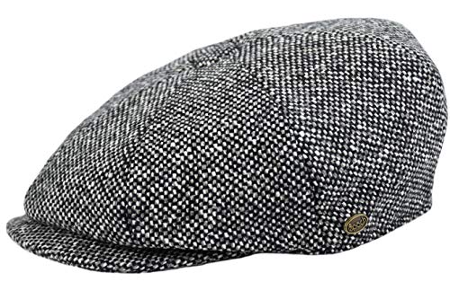 Men's Wool Newsboy Cap, Herringbone Driving Cabbie Tweed Applejack Golf Hat (2124-Black Tweed, Medium) - Thumbnail 4