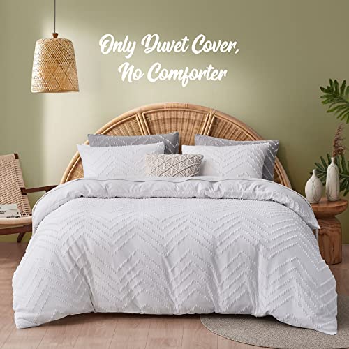 Tametra Tufted Queen Duvet Cover, White Boho Bedding Set Queen Size, Ultra Soft Shabby Chic Embroidery Duvet Covers For All Seasons 3 Pcs 90" X 90"(White) #TOP1