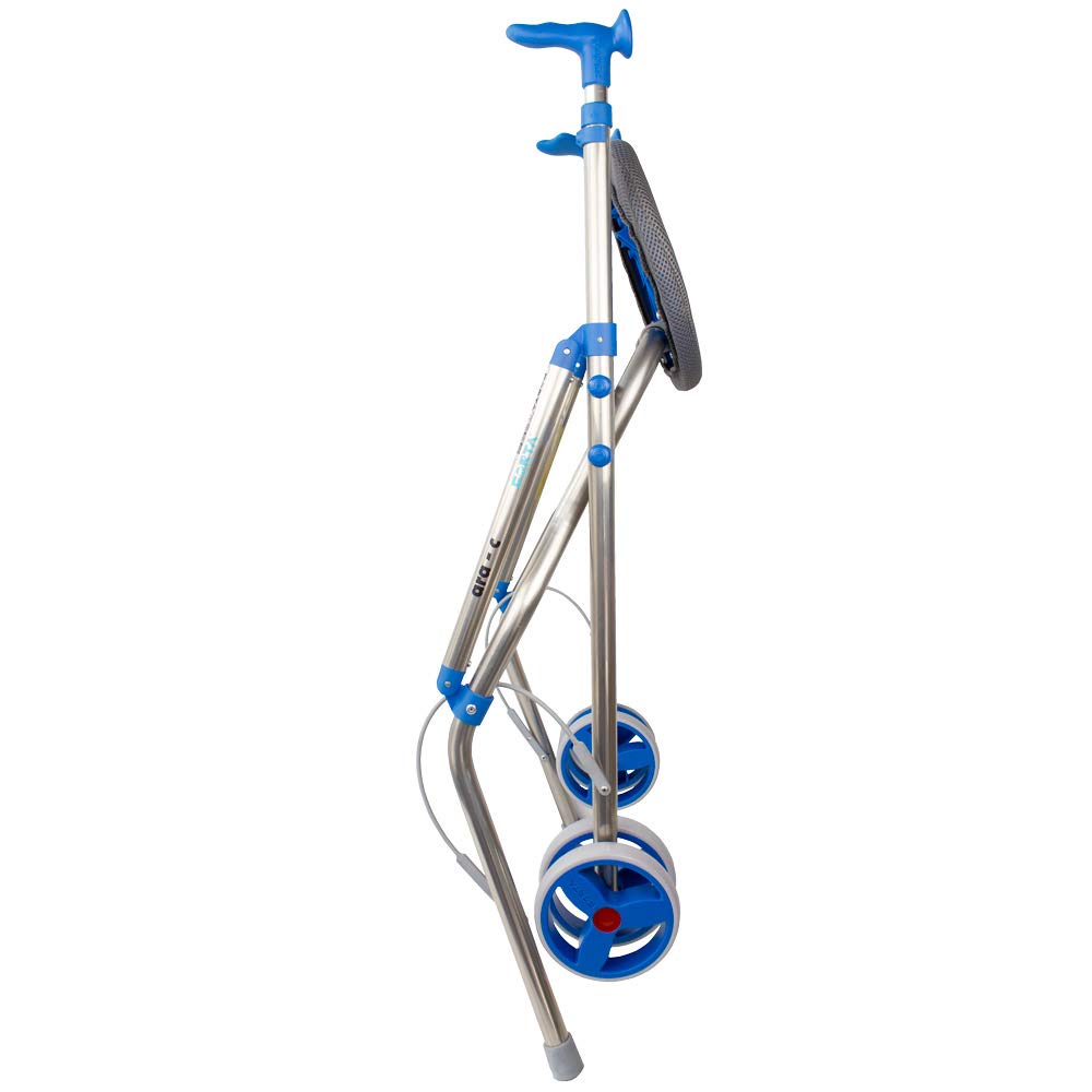 Andador caminador de aluminio plegable con asiento dos ruedas Forta azul