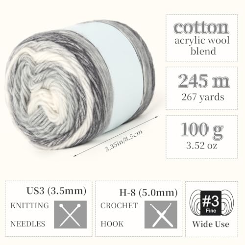 Image of Aeelike Gradient Yarn for Crocheting, 6 Skeins Cake Yarns Fairyland Yarn 100g (3.52 oz) 245m (267 Yards) # 3 Light Weight - Super Soft Ombre Yarns for Making Colorful Crafts, Grey White Gradient