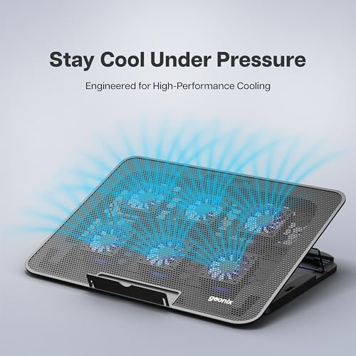Image of Geonix CoolZ 6 Fan Laptop Cooling Pad | Powerful coooling | Universal Support up to 17-Inch|Supports up to 5kg | 6 Adjustable Heights Up to 134mm| Mobile Phone Stand (Black & Blue)