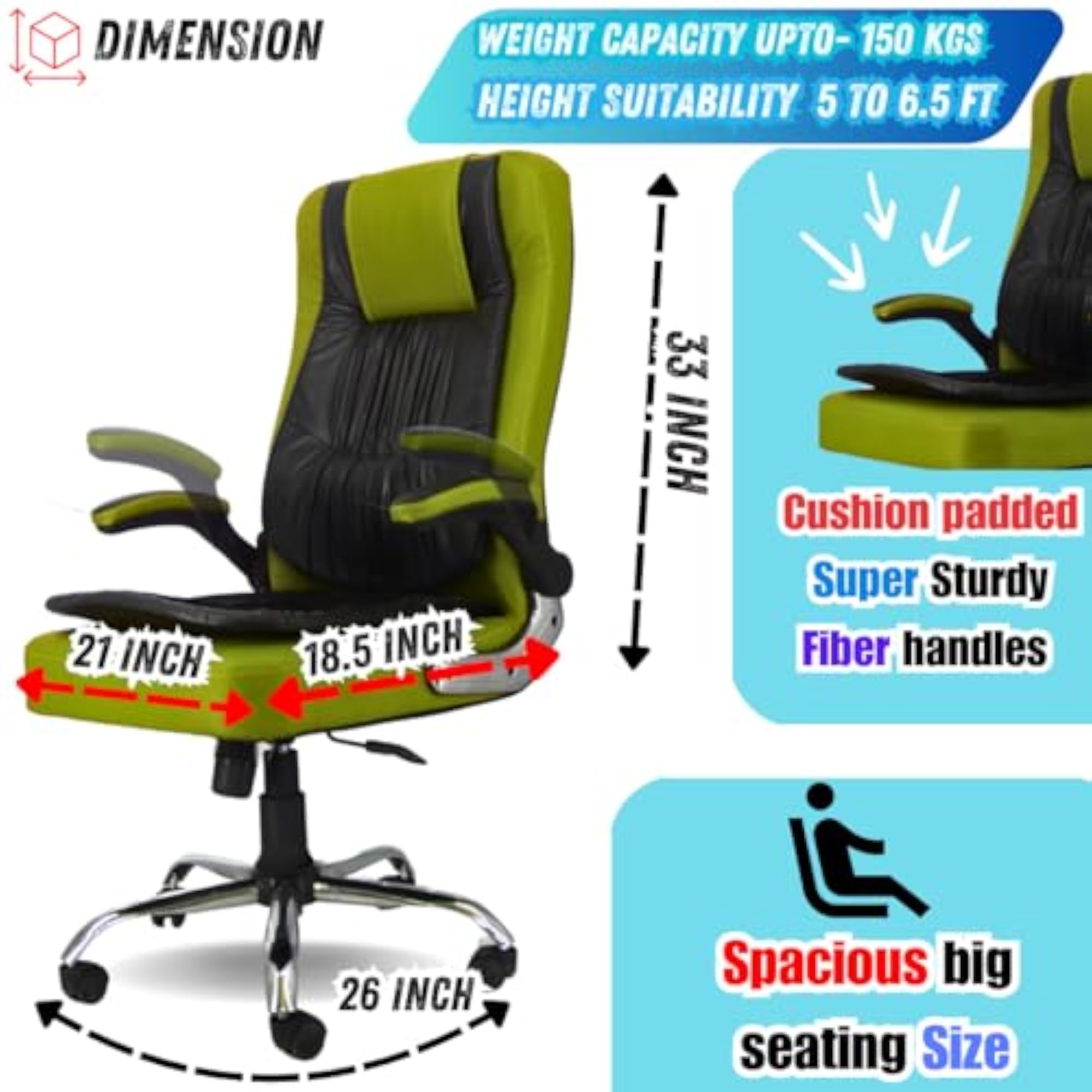 High Back Double Cushion Boss Office Revolving Chair, Adjustable
