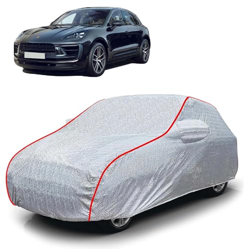 Image of Sulfar 100% Waterproof Car Body Cover Compatible with Mirror for Porsche Macan (Triple Stitched, Full Bottom Elastic, Magic Silver with Red Piping)