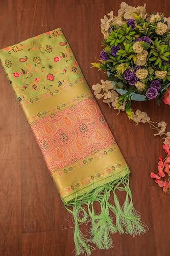 Image of DEVANGI Women's Woven Banarasi Silk Dupatta /Chunni For Women, Floral Print 1 Meter Wide and 2.3 Meter Length Printed Designer Dupatta /Chunni For Girls