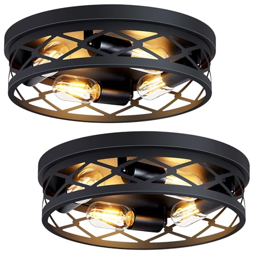 Image of SKEJAO Flush Mount Ceiling Light Fixture,Ceiling Light Fixture for Hallway, Black Hallway Light Fixtures Ceiling,Light Fixtures Ceiling Mount for Kitchen,Farmhouse,Hall (2 Pack) (13.99inch)