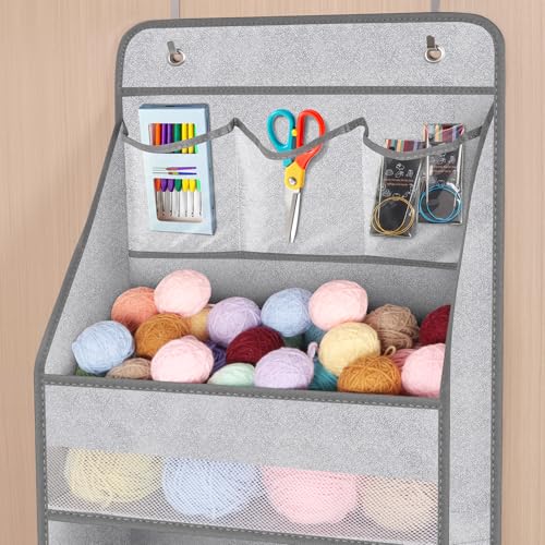 Univivi 5-Shelf Door Storage Over Door Hanging Organizer with 4 Large Pockets and 3 Small PVC Pockets Nursery Closet Cabinet Wall Mount Hanging Storage Organizers for Baby Nursery (Grey Pattern) - Image 5