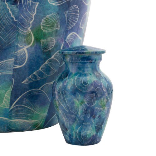 Seashell Ocean Keepsake Cremation Urn for Ashes, Aluminum, Blue Urn, Keepsake Sized Cremation Urn, 3 Inches High