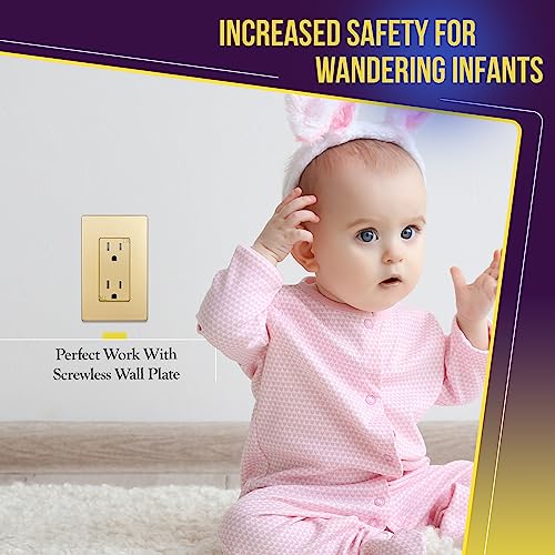 ENERLITES Elite Series Decorator Receptacle Outlet Child Safe Tamper-Resistant, Gloss Finish, Self-Grounding, 2-Pole, Residential Grade, 15A 125V, UL Listed, 61501-TR-GD-10PCS, Gold (10 Pack) by ENERLITES - Image 3