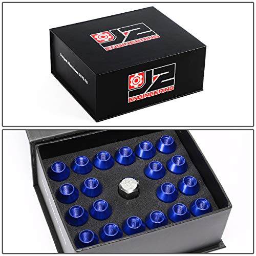 Image of J2 Engineering LN-T7-024-125-BL 20Pcs M12 x 1.25 7075-T6 Aluminum 35mm Close-End Lug Nut w /Socket Adapter (Blue)