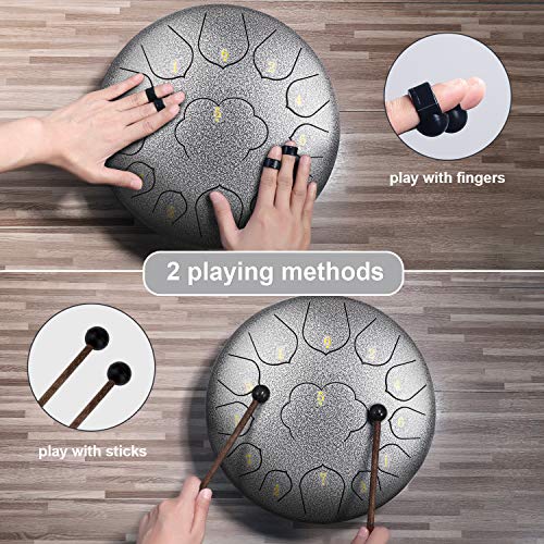 Steel Tongue Drum 13 Notes 12 Inch Percussion Instrument C-Key Handpan Drum With Bag,Couple of Mallets,for Musical Education Concert Mind Healing Yoga - Thumbnail 5