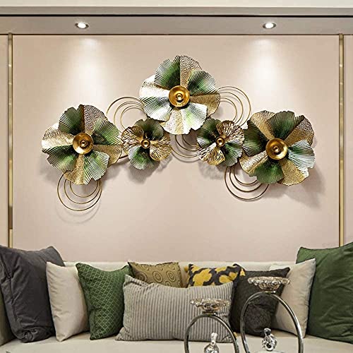 Xzgden Wall Decorations, Metal Flower Wall Art,Three-Dimensional Wrought Iron Gold And Green Ginkgo Leaf Wall Hanging Sculpture For Indoor And Outdoor Garden Wall Decoration,127X70Cm #TOP1
