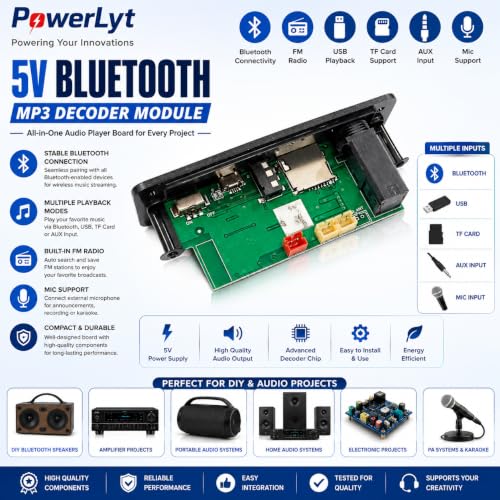 Image of 5V Bluetooth MP3 Decoder Module Audio Player Board with FM Radio, USB, AUX, TF Card Slot & Mic Support | Wireless Stereo Music Receiver Kit for DIY Speakers, Amplifier & Home Audio Projects
