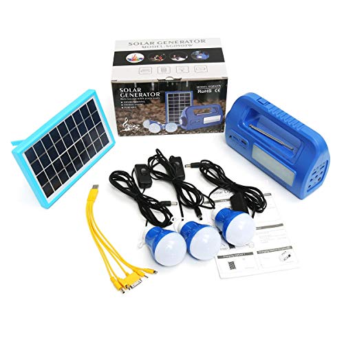 BALALA BIAN Generator Accessories 3W 9V Solar Panel Lighting Kit Solar Home DC System Kit USB Solar Charger with 2W Bulbs Electrical Equipment (Color : Blue)
