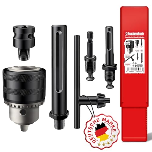 SCHWABENBACH® Kit 6 pièces Mandrin de perceuse à clé 1,5–13 mm (1/2-20 UNF) + 4 adaptateurs (SDS Plus, SDS Max, 1/4