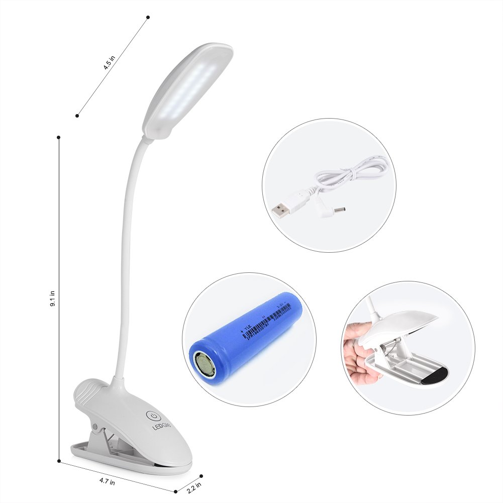 Lampe De Lecture LED à Pince Rechargeable - 3 Niveaux Luminosité - Lumière Douce Anti-Fatigue - Rotative 360° Pour Livre Bureau Lit
