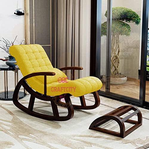 Image of CRAFTCITY Solid Wood Rocking Chair Model 2 (Model 6, Yellow)