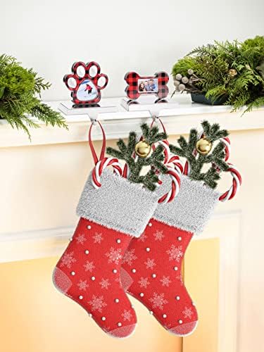 EBANKU 2 Pack Christmas Stocking Holder Dog, Free Standing Anti-Slip Metal Silver Dog Bone and Paw Print Stocking Holders Xmas Fireplace Hanger Hooks for Mantel Shelf Stand Christmas Decoration