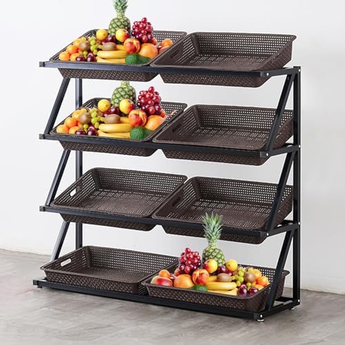 4-Tier Floor Standing Snack Display Stand with Baskets - Versatile Kitchen Rack for Fruits, Vegetables, Snacks & Home Retail Food Storage Solution